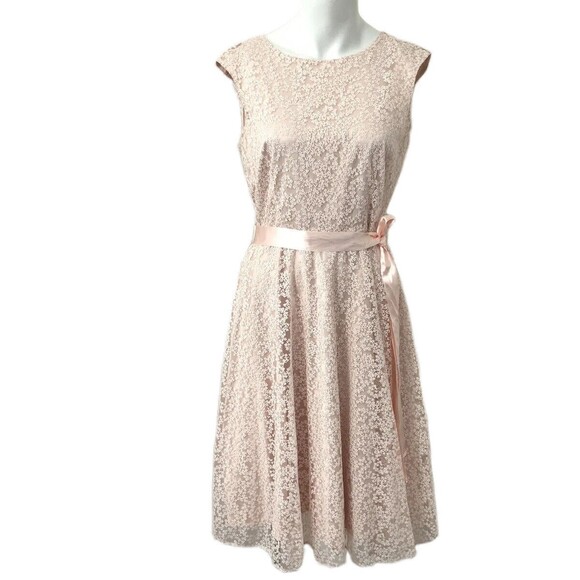Tahari Sheath Champagne Glitter Lace Sleeveless Dress 6 - Picture 1 of 10